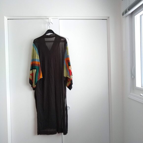 vintage 70s sheer geometric duster kimono EUC - Picture 2 of 9